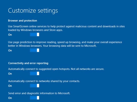 disable windows 10 tracking feature during installation