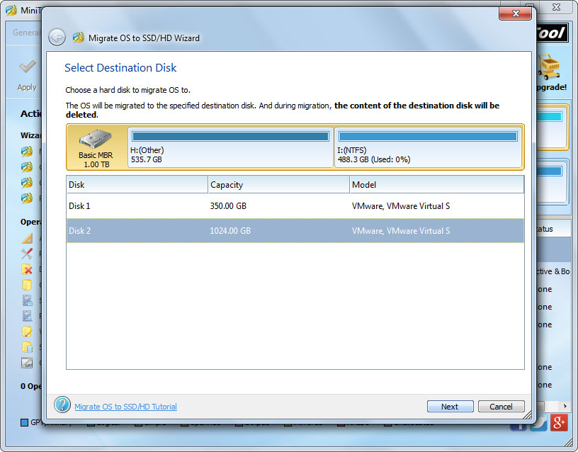 migrate windows to ssd select the ssd to transfer system to